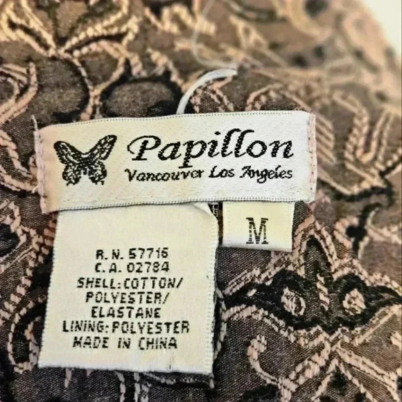 Papillon Los Angeles Tapestry Embroidered Ruffled Lace Green Brown Jacket Size M - Picture 5 of 13